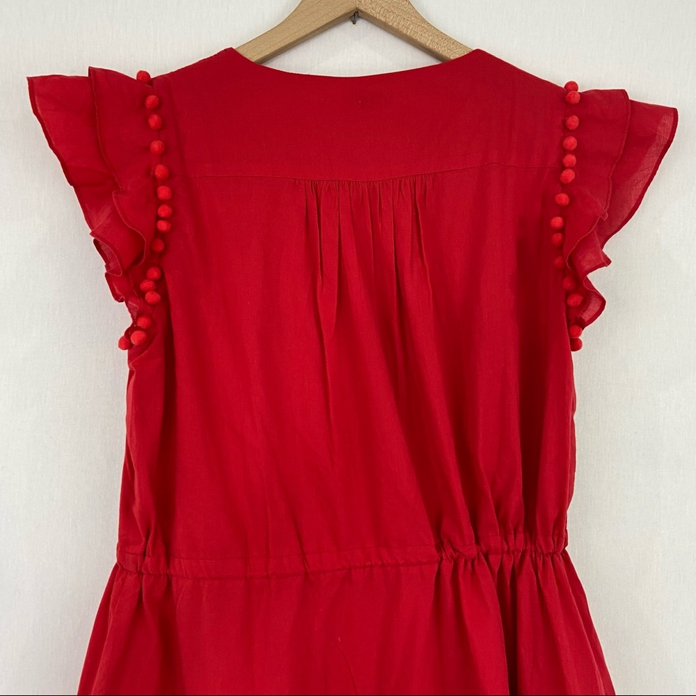 Boutique Large Red Tiered Pom Pom Ruffle Midi Dress - Picture 8 of 12